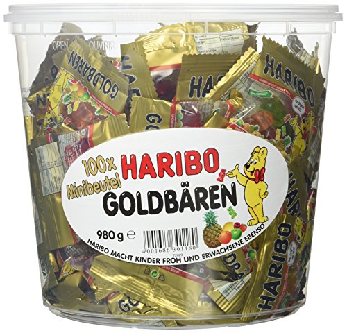 Haribo Goldbären 100 Minibeutel, 1er Pack (1 x 980 g Dose)